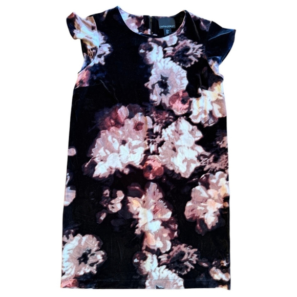 EUC Women's Cynthia Rowley Crushed Velvet Black Dress Size M Pink Floral - Picture 2 of 9